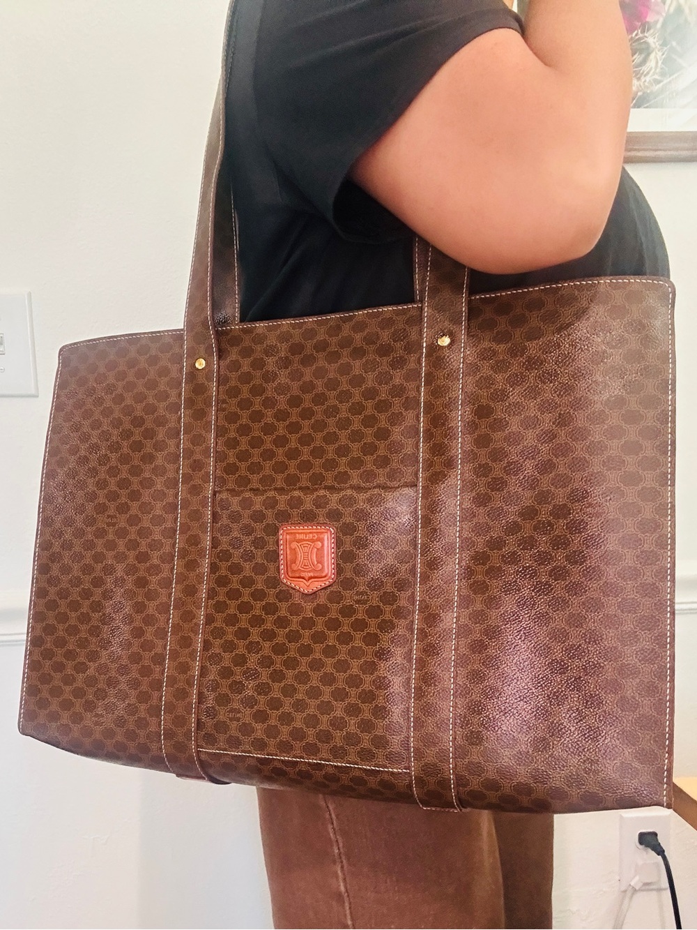 Celine 💖 Brown Monogram Tote with Leather Trim